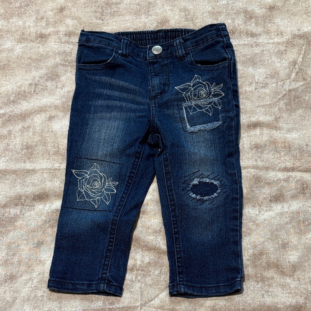 Koala Kids Navy Jeans with Embroidered Floral Accents